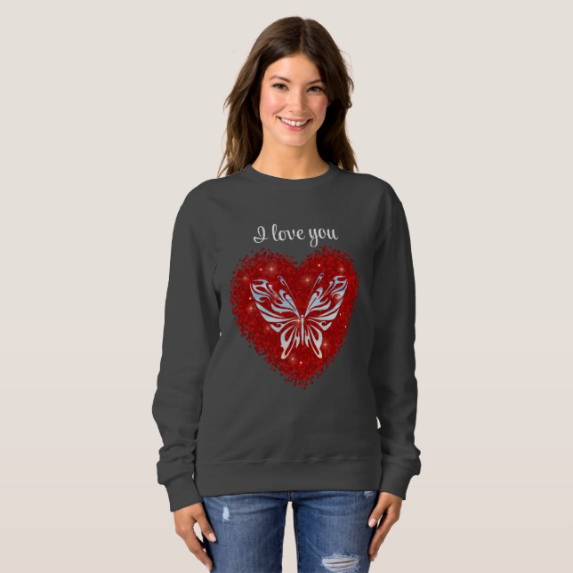 Red heart glitter butterfly t shirt (Hel framsida)