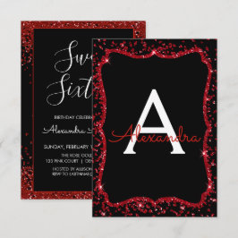 Red Heart Glitter Gnistra Sweet sixteen Birthday Inbjudningar