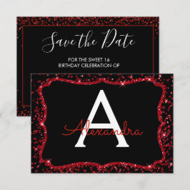 Red Heart Glitter Gnistra Sweet sixteen Birthday Inbjudningar
