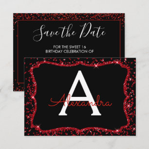 Red Heart Glitter Gnistra Sweet sixteen Birthday Inbjudningar