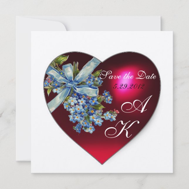 RED HEART & GLÖMT MIG INTE MONOGRAM White Champagn Inbjudningar (Framsida)