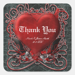 Red Heart Gothic Valentine Bröllopsfest Favor Fyrkantigt Klistermärke