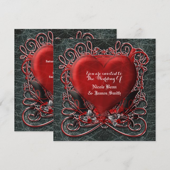 Red Heart Gothic Valentine Wedding-inbjudningar Inbjudningar (Fram/baksida)