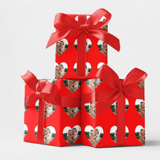 Red Heart Gräns med Photo Presentpapper (Red Heart Border with Photo Wrapping Paper)