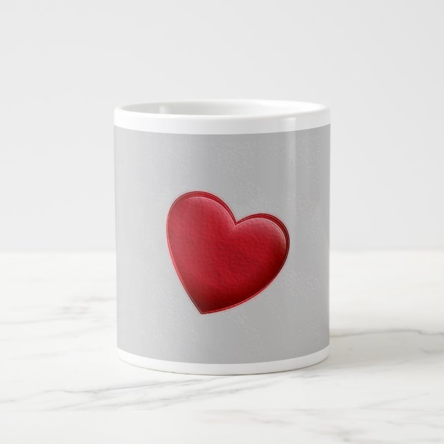 Red Heart Grått Trendig Kärlek Bröllop Jumbo Mugg (Framsidan)