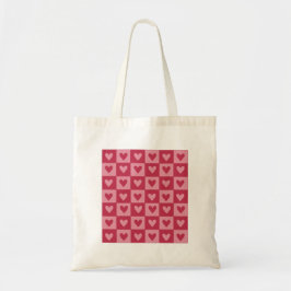 Red Heart Grid Tote Bag Tygkasse