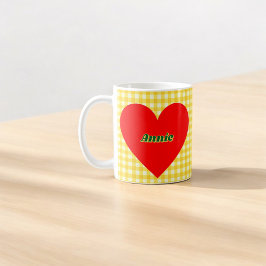 Red Heart Gult Gingham Couple Valentine Day Kaffemugg