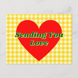 Red Heart Gult Gingham Romantic Gift Vykort