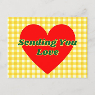 Red Heart Gult Gingham Romantic Gift Vykort