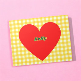 Red Heart Gult Gingham Valentine Day Anteckningsblock