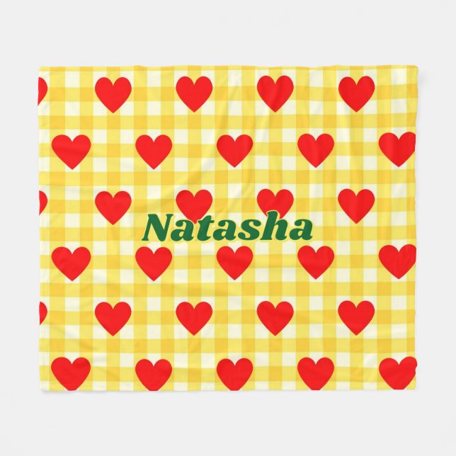 Red Heart Gult Gingham Valentine Day Gift Fleecefilt (Framsidan (Horisontell))
