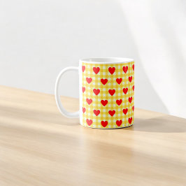 Red Heart Gult Gingham Valentine Day Gift Kaffemugg