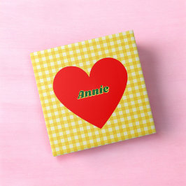 Red Heart Gult Gingham Valentine Day Kakelplatta