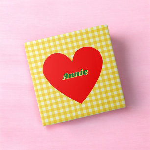 Red Heart Gult Gingham Valentine Day Kakelplatta