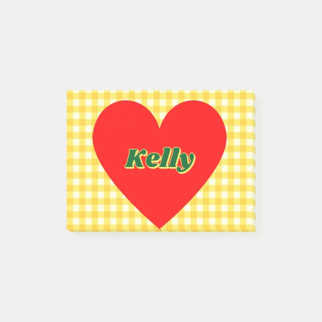 Red Heart Gult Gingham Valentine Day Post-it Block (Framsida)