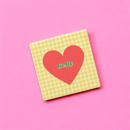 Red Heart Gult Gingham Valentine Day Stenunderlägg