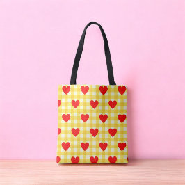 Red Heart Gult Gingham Valentine Day Tygkasse