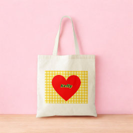 Red Heart Gult Gingham Valentine Day Tygkasse