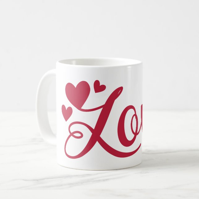 Red Heart Hand-Lettered Kärlek Typography Kaffemugg (Framsida vänster)