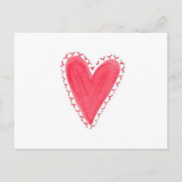 Red Heart Hand Painting Watercolor Valentine Day Vykort