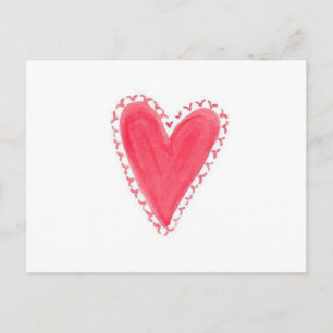 Red Heart Hand Painting Watercolor Valentine Day Vykort