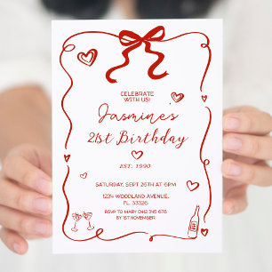 Red Heart Hand plockade Vuxen Birthday inbjudan
