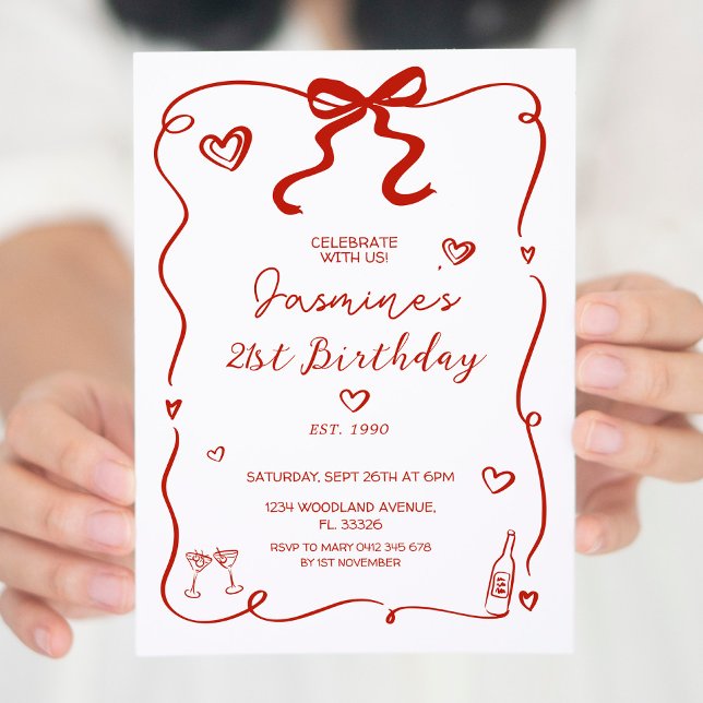 Red Heart Hand plockade Vuxen Birthday inbjudan (Skapare uppladdad)