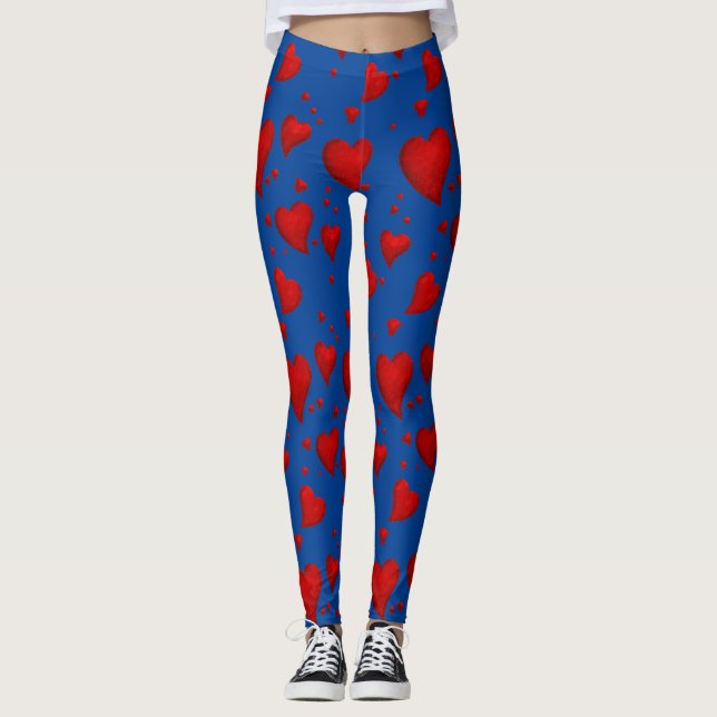 Red Heart-julen God jul Välkommen 2022 Blue Leggings (Framsida)