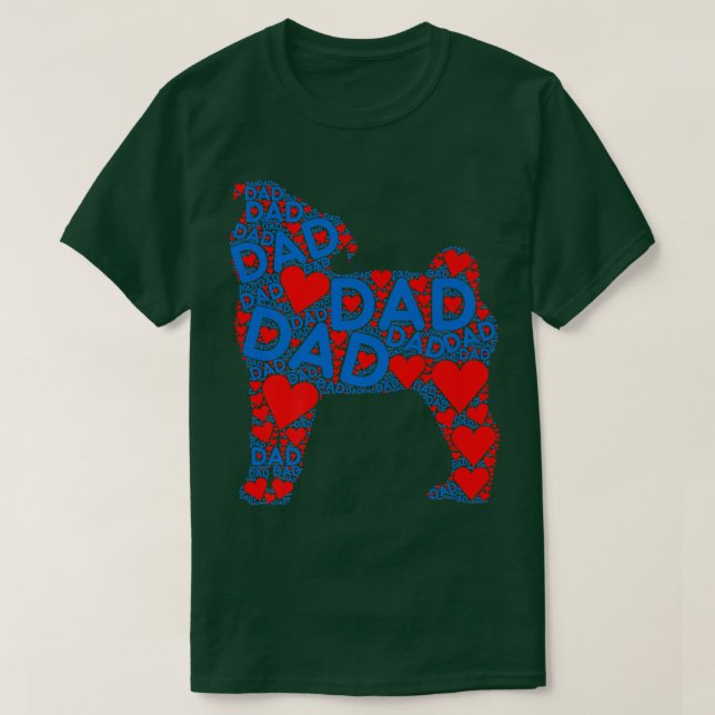 Red Heart Kärlek Blue Pappa Cute Hund Pug Far T Shirt (Design framsida)