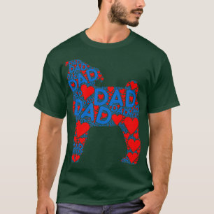 Red Heart Kärlek Blue Pappa Cute Hund Pug Far T Shirt