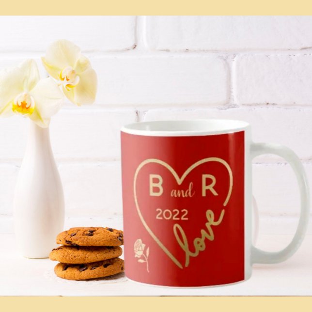 Red Heart Kärlek monogram/första året Kaffemugg (Skapare uppladdad)