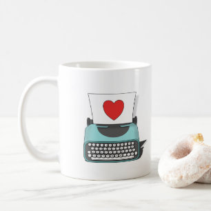 Red Heart Kärlek Note Vintage Typewriter Valentine Kaffemugg
