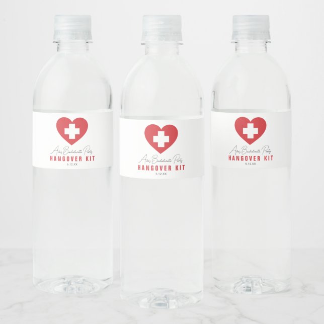 Red Heart Kor Hangover Kit Vattenflaska Labels Etikett (Flaskor)