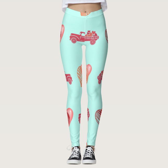 Red Heart Lastbil Valentine Day Leggings (Framsida)