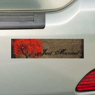 Red Heart Leafied Träd Ny gifta Bumper Sticker Bildekal