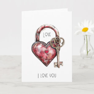 Red Heart Lock & Nyckel Kärlek Kort