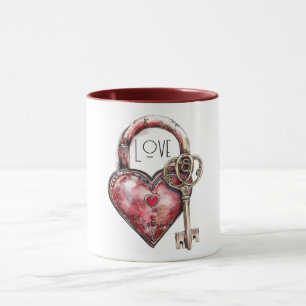 Red Heart Lock & Nyckel Kärlek Mugg