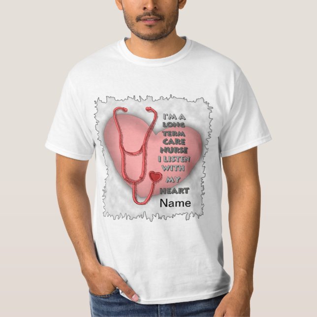 Red Heart Long Term Care Nurse T Shirt (Framsida)