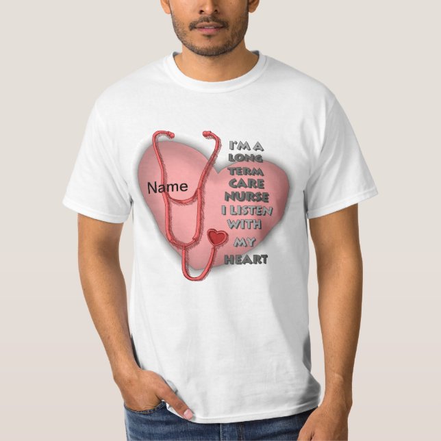 Red Heart Long Term Care Nurse T Shirt (Framsida)