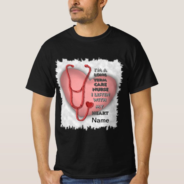 Red Heart Long Term Care Nurse T Shirt (Framsida)