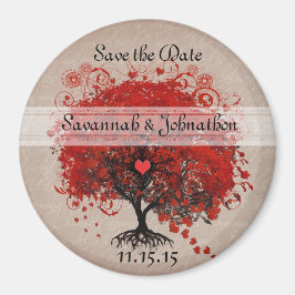Red Heart Löv Träd Spara datum magneter