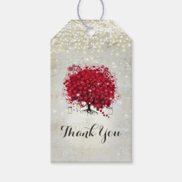 Red Heart Löv Träd under stjärnor Presentetikett