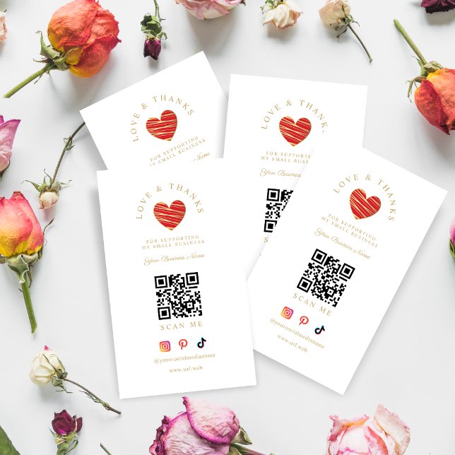Red Heart Love & Thanks Supporting Small Business Visitkort (Skapare uppladdad)