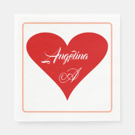 Red Heart Love Valentine's Day Name & Monogram Pappersservett