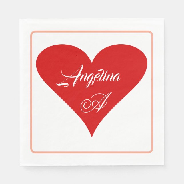 Red Heart Love Valentine's Day Name & Monogram Pappersservett (Framsidan)