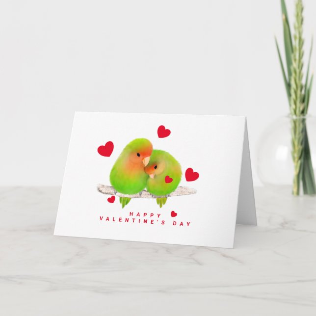 Red Heart Lovebird Valentine Day Cards Helgkort (Framsida)