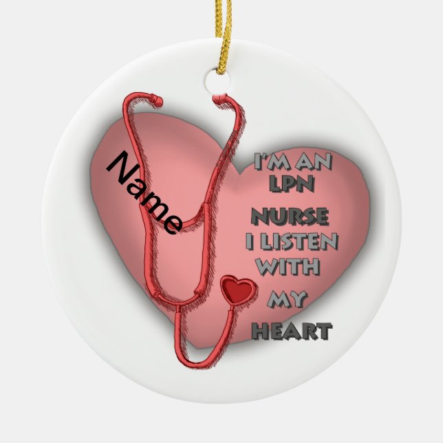 Red Heart LPN Nurse Julgransprydnad Keramik (Framsidan)