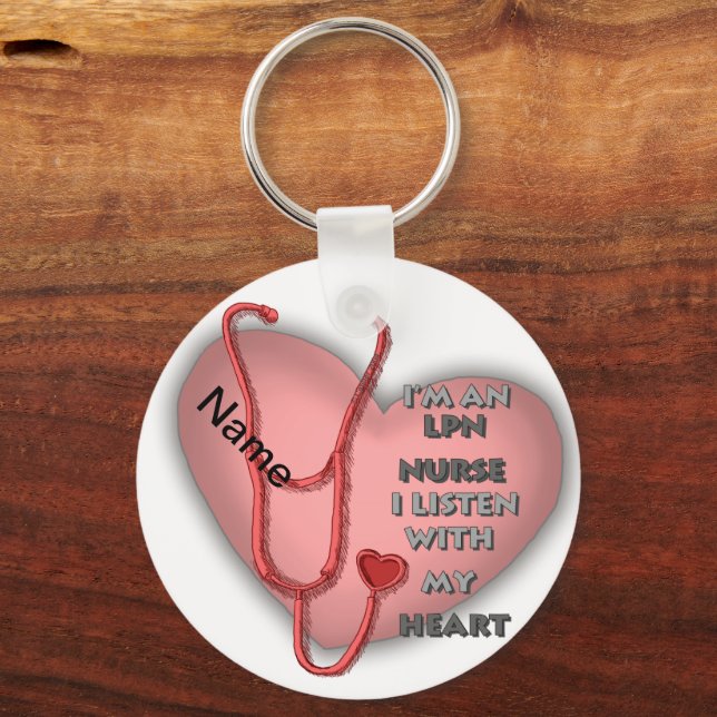 Red Heart LPN Nurse round keychain Nyckelring (Framsida)