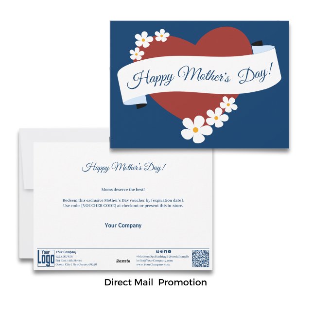 Red Heart Lycklig Mors dag Banner Voucher Julkort (Red Heart Happy Mother's Day Banner Voucher Holiday Card)