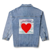 RED HEART MED CLOUDS DENIM JACKA CUSTOM NAME
